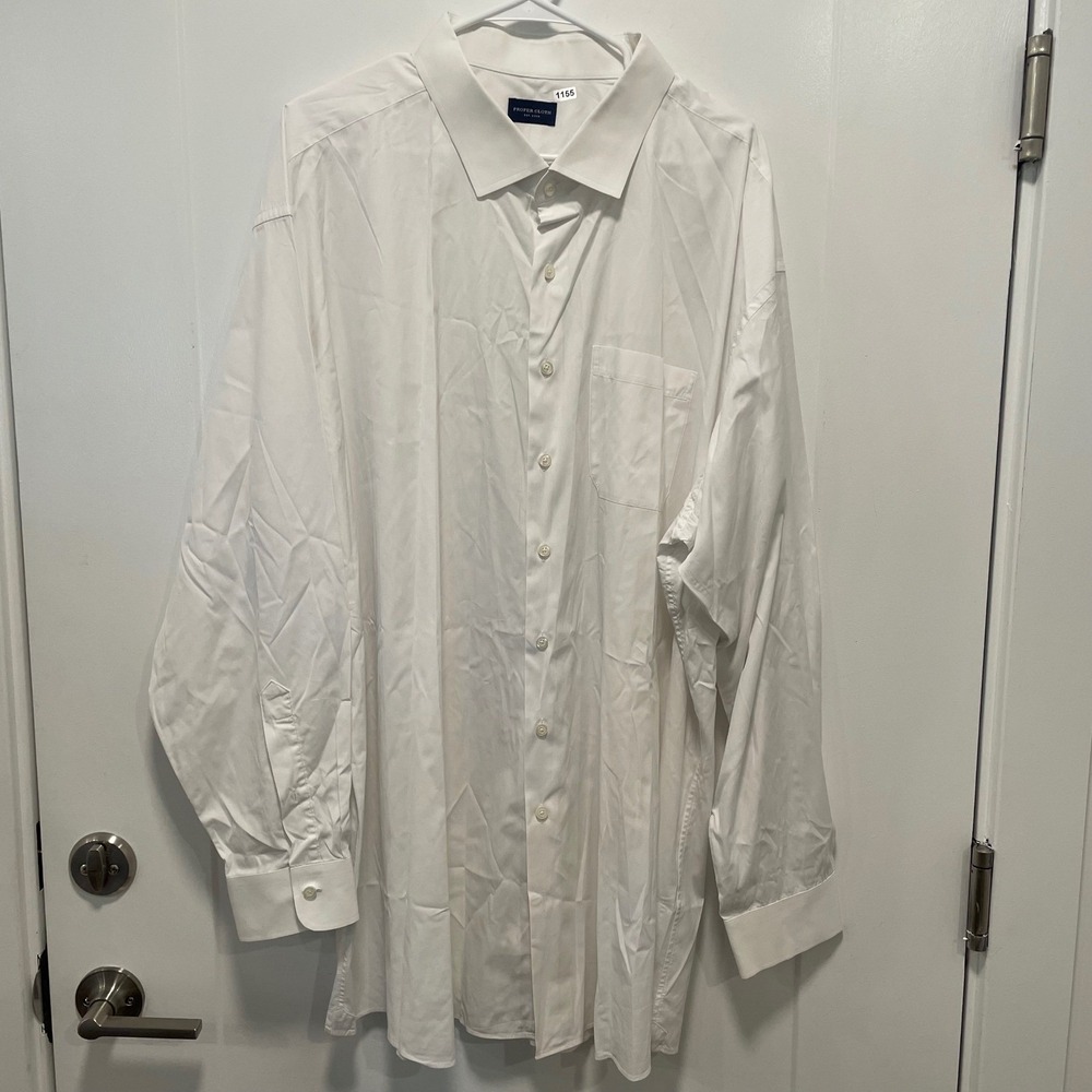 Proper Cloth Mens White Long Sleeve Button Down Dress Shirt Solid Size 2XL